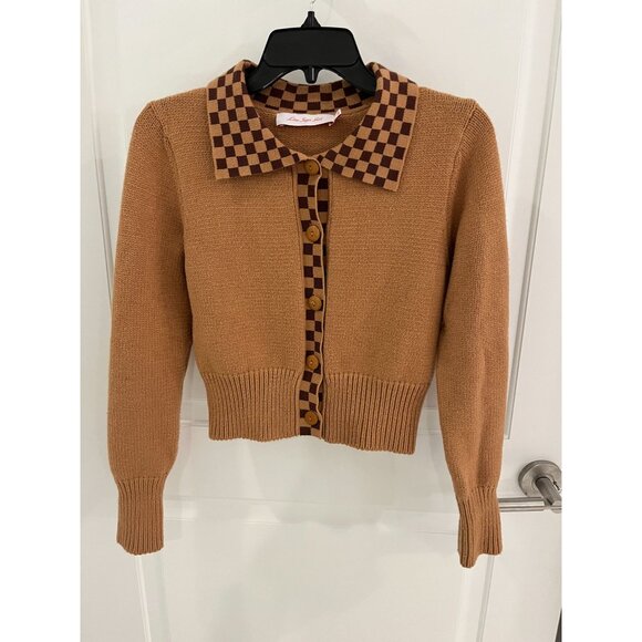 Lisa Says Gah Checkered Cropped Cardigan Sweater XS/S - Picture 2 of 9